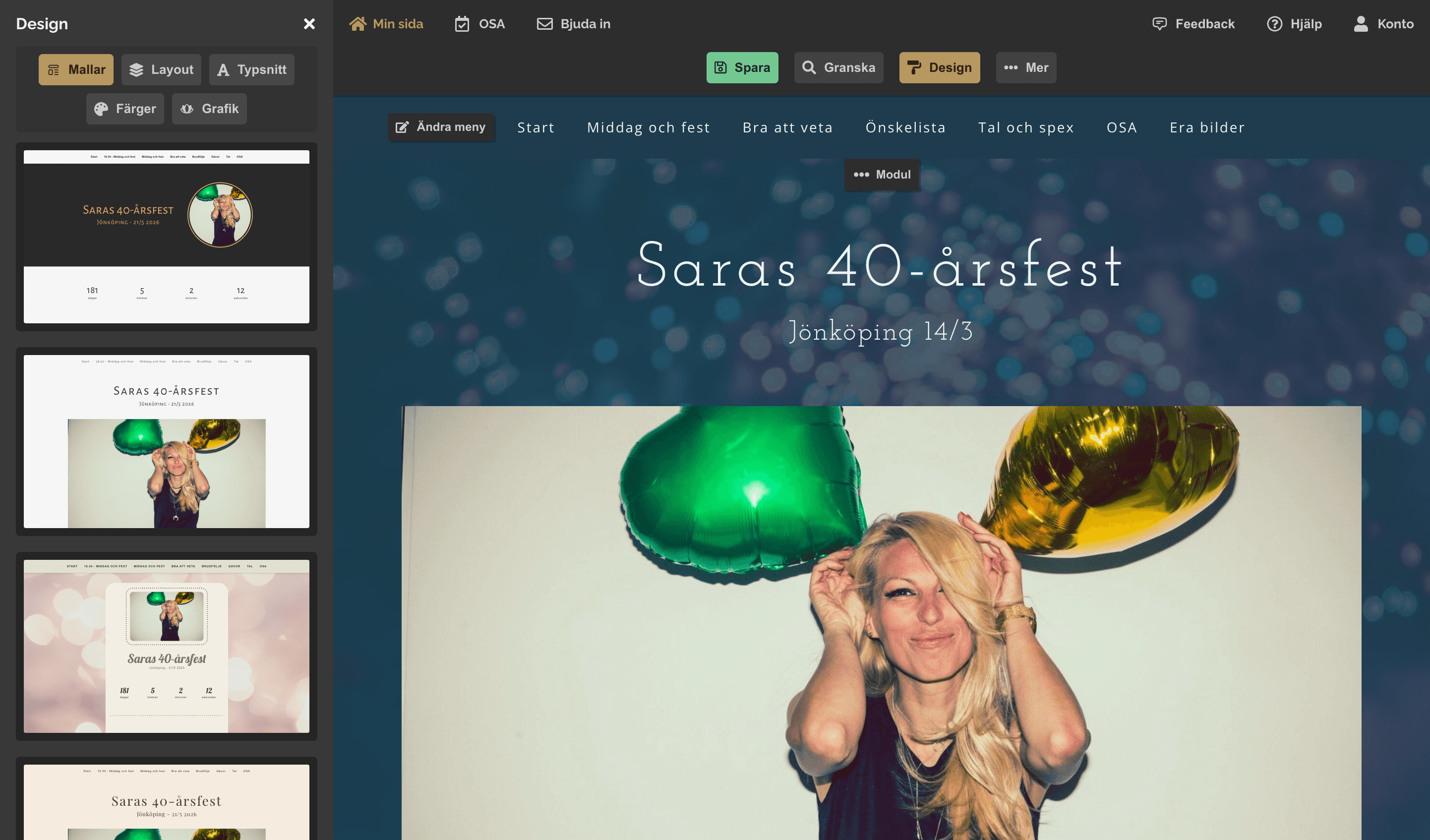 Digital inbjudan med festhemsida